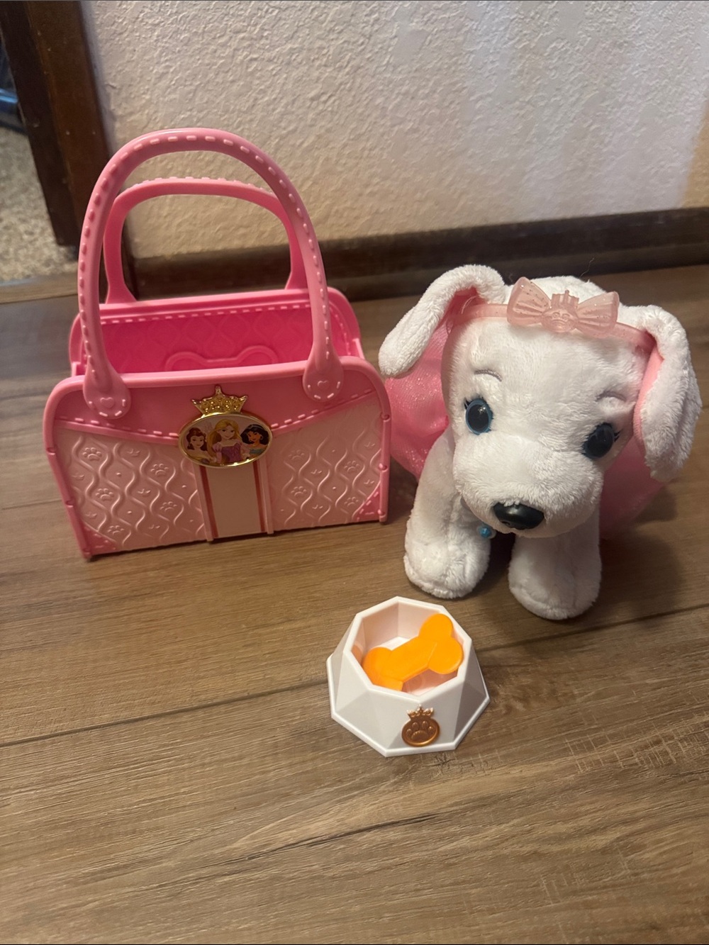 Disney Pink and White Plush Puppy with Pink Purse and Accessories